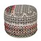 Laddha Home Designs 18" White and Black Bohemian Hand Loomed Round Pouf Ottoman